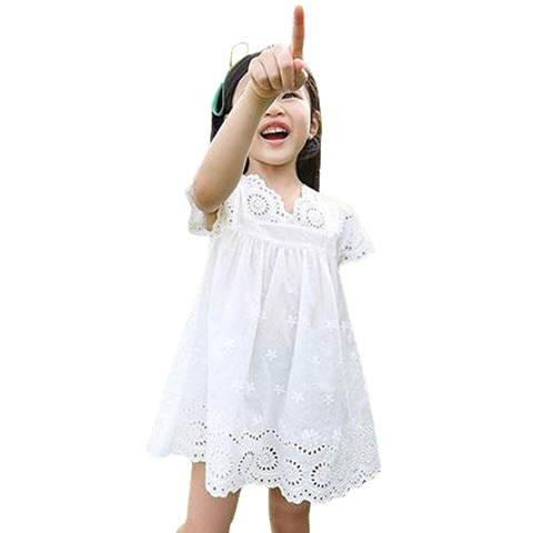 Girls clothes summer 2022 girls cotton lace dress for kids children clothing white lace princess korean cute dress size 100-140 ► Photo 1/1