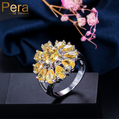 Pera Trendy Ladies 4 Color Option Silver Colour Jewelry Big Sun Flower Cubic Zirconia Party Finger Ring for Woman R026 ► Photo 1/6