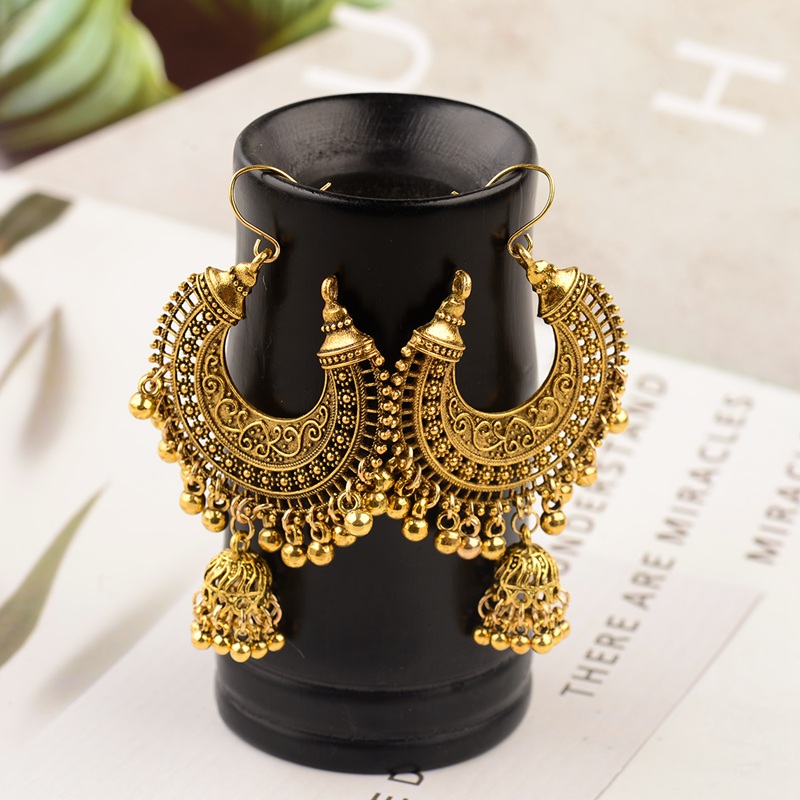 Vintage Women Gold Silver Bell Gypsy Tassel Jhumka Indian Charm Tassel Earrings 