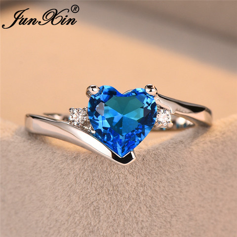 JUNXIN Blue Birthstone Heart Rings For Women White Gold Filled Purple Pink Black Zircon White Fire Opal Engagement Ring Female ► Photo 1/6