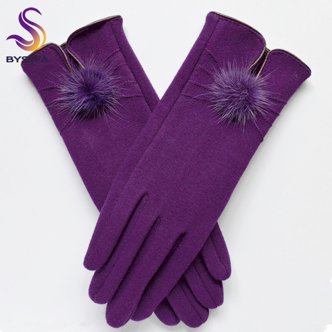 [BYSIFA] Women Mink ball Wool Gloves Fashion Opening Design Winter Ladies Gloves New Trendy Elegant Soft Black Mittens Gloves ► Photo 1/6