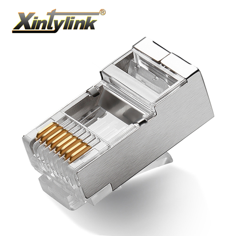 xintylink 50pcs rj45 connector rj45 plug cat5 cat5e ethernet cable network connector 8P8C stp metal shielded modular terminals ► Photo 1/1