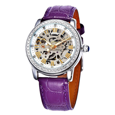 SHENHUA 2022 Ladies Diamond Women Watches Self Wind Brand Luxury White Purple Skeleton Transparent Automatic Mechanical Watch ► Photo 1/6