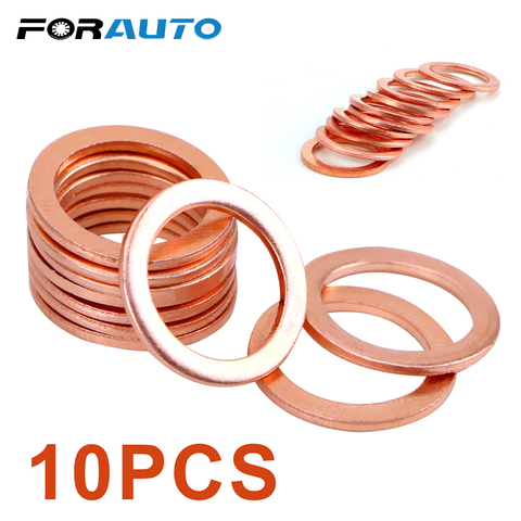 FORAUTO 10 Pieces/Set Solid Copper Crush Washers Sump Plug Oil Seal Tools for Car Truck Vehicle Fasteners Accessories 10*14*1mm ► Photo 1/6