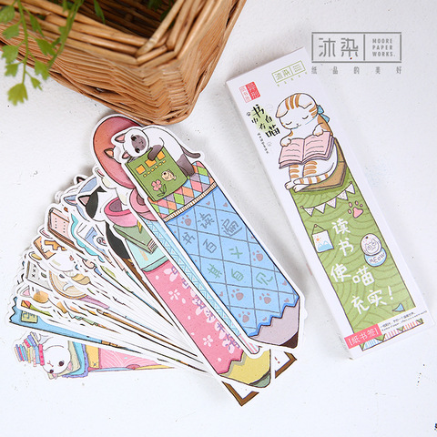 30 Pcs/pack Cat in Book Bookmark Paper Cartoon Animals Bookmark Promotional Gift Stationery Film Bookmark ► Photo 1/5