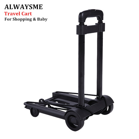 ALWAYSME Folding Portable Push Trolley Travel Cart Adjustable Home Luggage Carts Trolley Shipping Cart Fixed Travel Bags Cart ► Photo 1/6