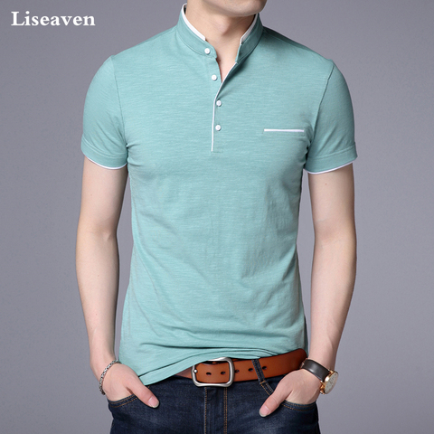 Liseaven Men Mandarin Collar T-Shirt basic tshirt male short sleeve shirt Brand New Tops&Tees Cotton T Shirt ► Photo 1/6