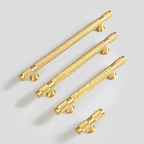 Gold Knurled Kitchen Cabinet Knobs and Handles Drawer Pulls Bedroom Knobs Brass T Bar Cabinet Handle Furniture Hardware ► Photo 1/3