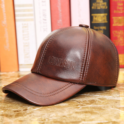 100% Genuine Leather Baseball Cap Male Winter Sheep Skin Hat Adjustable Adult Fashion Leather Hat Father Men's Leisure Hat B7275 ► Photo 1/1