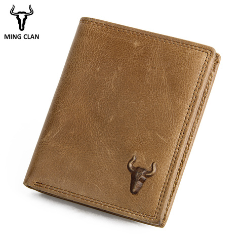 Mingclan Wallet Men 100% Genuine Leather Short Wallet Vintage Cow Leather Casual Male Wallet Purse Standard Crad Holders Wallets ► Photo 1/6