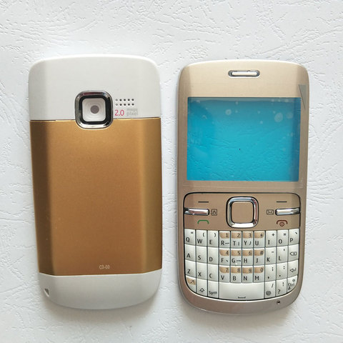 BINYEAE Full Housing For Nokia C3 C3-00 Back Case Battery Cover Front+Middle Frame Keypad C3-00 Replacement Part+Logo ► Photo 1/2