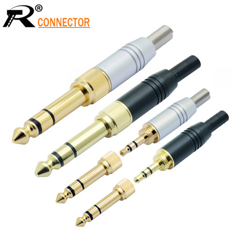 4pcs/lot 3 poles 3.5mm stereo male plug screw-in 3.5mm female jack to 3 pole 6.35mm plug adapter 2 in 1 audio connector ► Photo 1/6