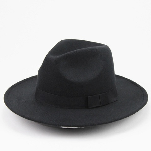 Unisex Wool Felt Hat With Ribbon Trim Stylish Jazz Hats Fedora Wide Brim Caps Classic Solid Trilby Cap For Men And Women ► Photo 1/6