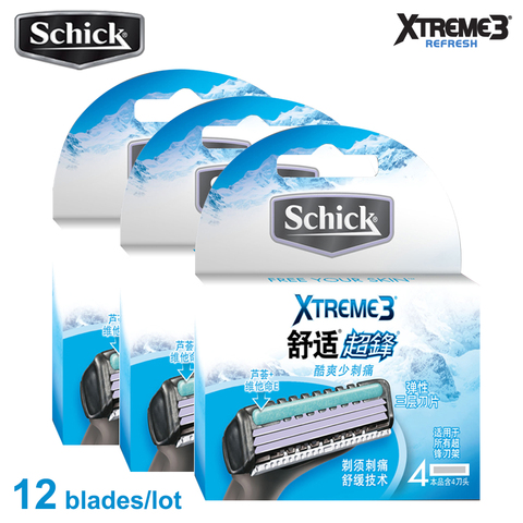 12 blades/lot = 3 Packs Original Genuine Schick XTREME3 razor blade for all Xtreme razors men in stock ► Photo 1/6