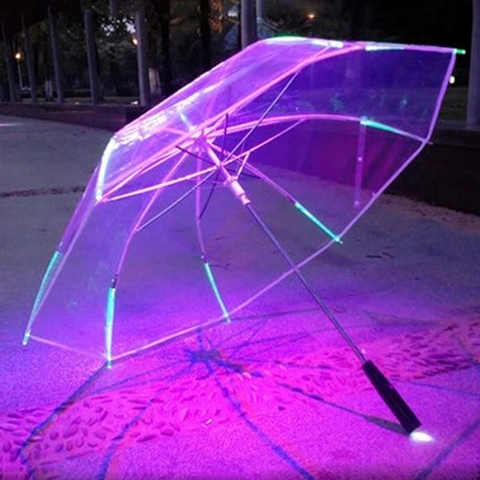 New 8 Rib Light up Blade Runner Style Changing Color LED Umbrella with Flashlight Transparent Handle Straight Umbrella Parasol ► Photo 1/6