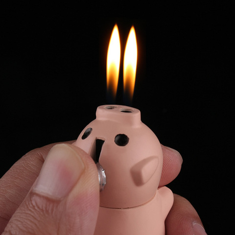 Creative New Butane Lighter Fun Toy Portable Little Pig Shape Double fire Lighter Key Chain Inflatable Free Fire Lighter No Gas ► Photo 1/6