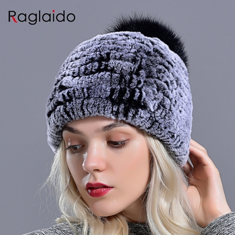 rabbit fur pompom hat women's beanies winter natural fur warm knitted caps for girls female fashionable elastic ladies hats ► Photo 1/6