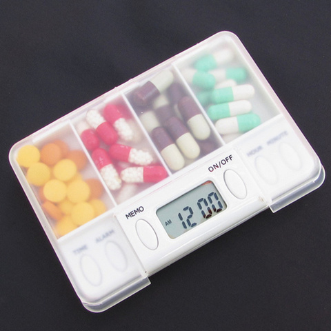4 Grid pill box medicine Storage Box Electronic Timing Reminder Medicine Boxes Alarm Timer Pills Organizer Pill Drug Container ► Photo 1/6