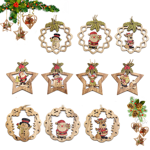 Hot!Set of Mix Christmas Wooden Pendants Ornaments Creative Wood Craft Xmas Tree Ornament Christmas Party Decorations Kids Gifts ► Photo 1/6