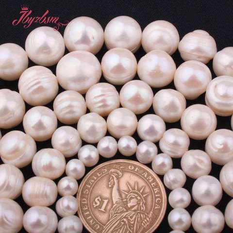 9-10,10-12,11-14mm Nearround White Freshwater Pearl Natural Stone Beads For DIY Women Necklace Bracelet Jewelry Making 14.5