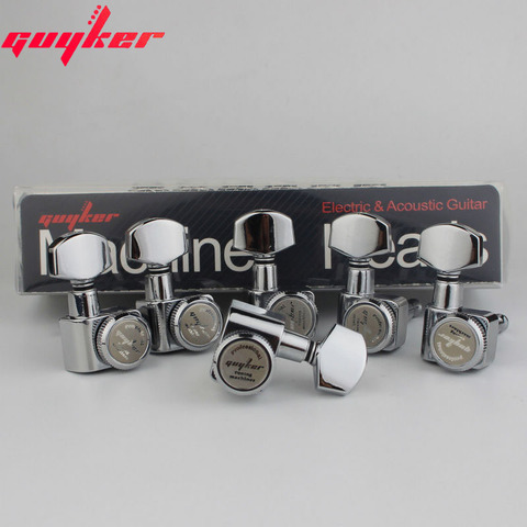 1 Set GUYKER 6 In-line Machine Heads no screws Locking Tuning Key Pegs Tuners Chrome Silver 6R ► Photo 1/4