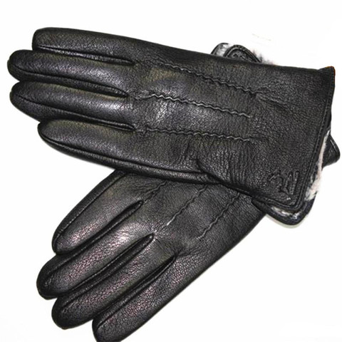 Deerskin gloves men's leather fashion new autumn wool lining winter warmth thick fake rabbit fur lining outdoor driving ► Photo 1/6