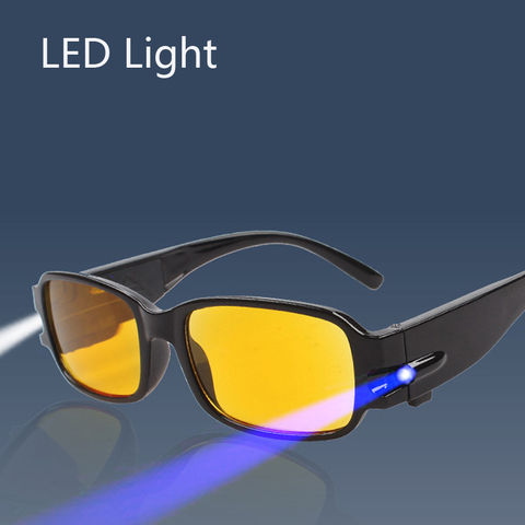 LED Light Reading Glasses Yellow Occhiali Da Lettura +1.00 +1.50 +2.00 +2.50 +3.00 +3.50 +4.00 Diopter Night Presbyopic Glasses ► Photo 1/6