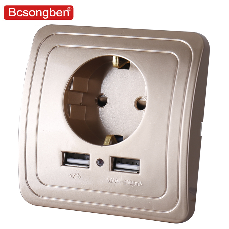 Wall Socket Electrical Dual EU Plug With USB Ports Charger Adapter Square Shapes