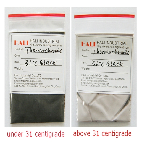 thermochromic powder,hot active pigment,heat sensitive pigment,color:black,activate temperature:15C,20C,31C,38C,45C...,1lot=10g ► Photo 1/4