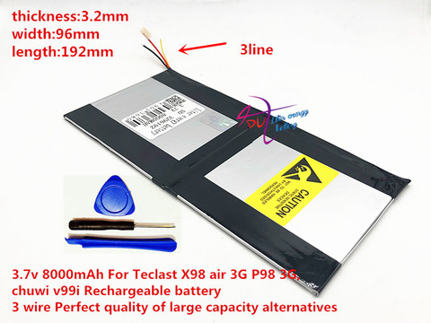 3.7v 8000mAh 3296192 For Teclast X98 air 3G P98 3G Tablet PC Battery 3 wire X98 X98 AIR p98 X98 P98HD P98 ► Photo 1/3