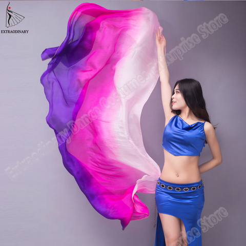 Women 100% Silk Veils Belly Dance Stage Performance 200cm 250cm 270cm Kids Adults Rainbow Light Silk Veils Customized 17 Color ► Photo 1/6