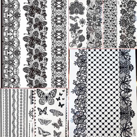 1PC Large Henna Tattoo Stickers For Wedding GBJ206 Black Ink Lace Henna Paste Women Party Brides Flower Temporary Tattoo 21x15CM ► Photo 1/6