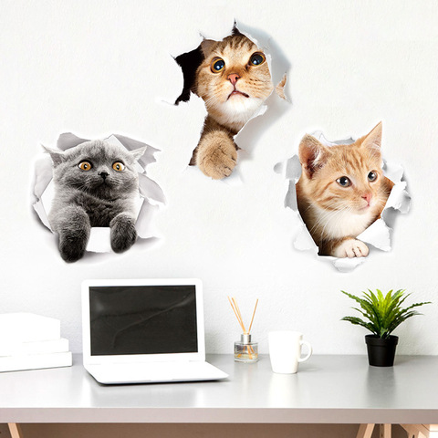 New Hole View 3D Cat Wall Sticker Bathroom Toilet Living Room Home decoration Decals Poster Background wallpaper Vinyl Stickers ► Photo 1/6