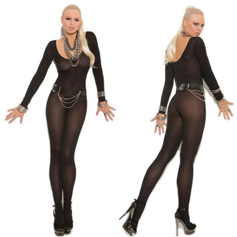 Porn Women Lingerie Sexy Hot Erotic Nylon Body Stocking Long Sleeve Bodysuit Sex Open Crotch Teddy Babydoll Erotic Costumes ► Photo 1/1