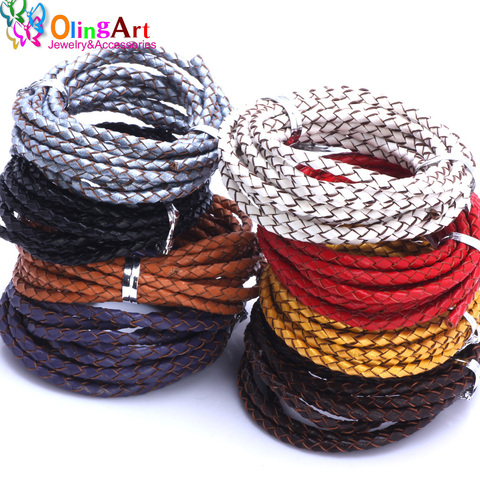 OlingArt 3mm 2M Multicolor Round Genuine Braided Leather Cord women earrings Bracelet choker necklace wire DIY jewelry making ► Photo 1/5