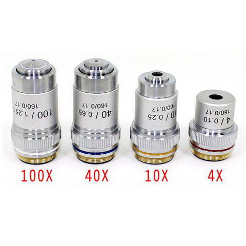 Wholesale 195  Biological Microscope  achromatic objective lenses set 4X 10X 40X 100X  Microscope Parts Accessories ► Photo 1/1