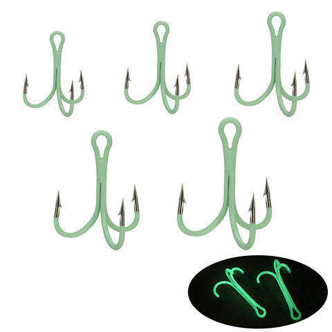 5Pcs Luminous Fishing Hook High Carbon Steel Treble Overturned Hooks Fishing Tackle Round Bend Treble Hooks For Bass Tackle ► Photo 1/5