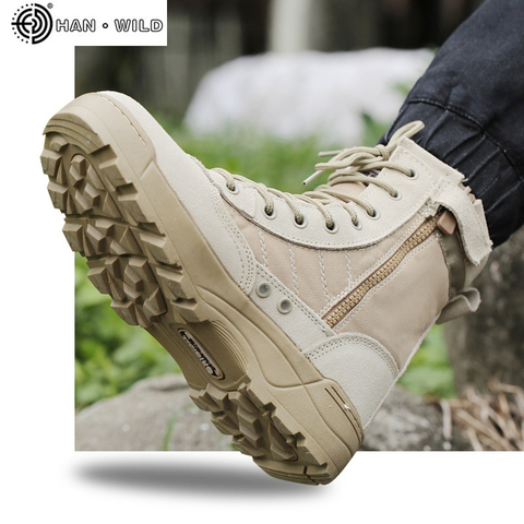 Men Tactical Military Army Boots Breathable Leather Mesh High Top Casual Desert Work Shoes Mens SWAT Ankle Combat Boot ► Photo 1/6