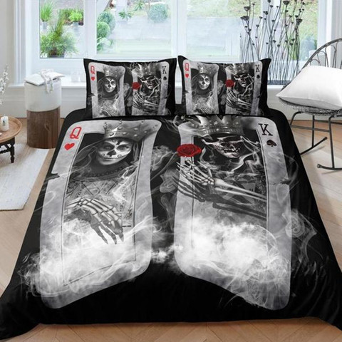 Fanaijia Couple sugar Skull Bedding Sets queen size 3D poker skull Duvet Cover set Bed bedline AU US size bedline ► Photo 1/1