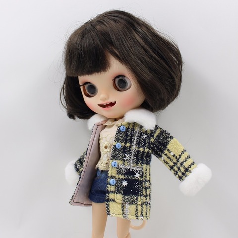 Free shipping for 1/6 bjd blyth doll icy coat purple green gingham winter clothes  ► Photo 1/6