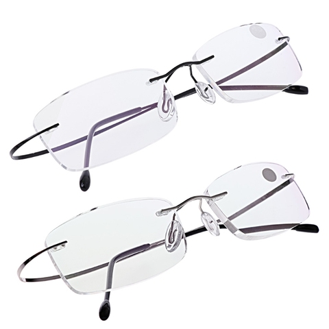 Ultralight Titanium Rimless Rectangular Glasses Spectacles Eyeglass Frame Eyewear Black/Silver +1.0/+1.5/+2.0/+2.5/+3.0/+3.5 ► Photo 1/6