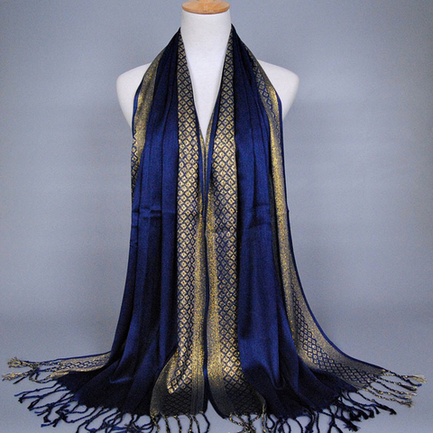 New Fashion Spring Summer Gold silk scarf hot long tassel scarf shiny multi-color optional Muslim scarf ► Photo 1/6