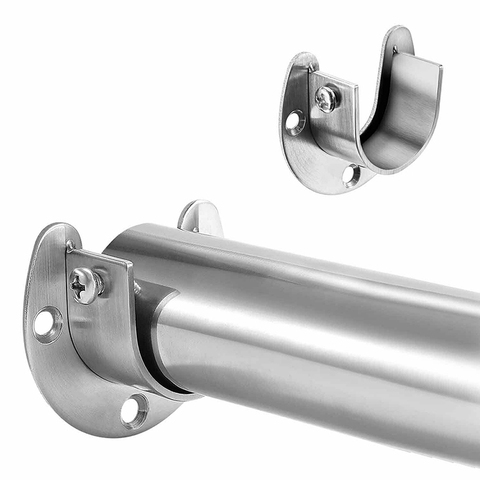 Stainless Steel Clothes Rail Closet Rail Curtain Rod Shower Curtain Closet U-Shaped Rod Closet Pole Sockets Flange End Supports ► Photo 1/6