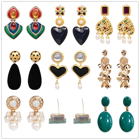 JURAN 2022 Ethnic Heart crystal dangle statement dangle earrings wedding Jewelry Vintage big black boho za earrings for women ► Photo 1/6