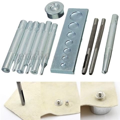11PCS Craft Tool Die Punch Snap Rivet Setter Base Kit Set DIY Leather Craft Tools Hole Punch Buttons ► Photo 1/6