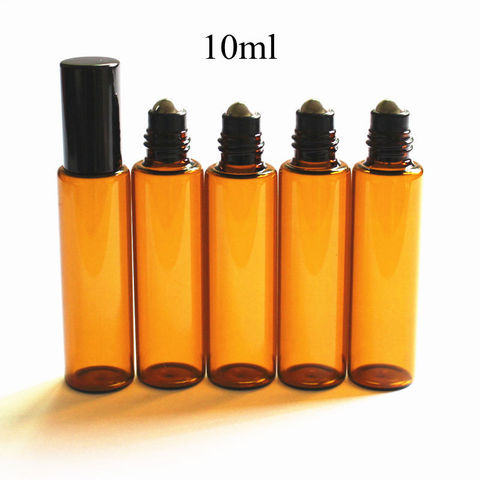 5pcs/Pack 10ML Amber Glass Roll On Thin Glass Roller Vials Brown Essential Oil Bottle Sample Test Bottle with Metal Ball ► Photo 1/6