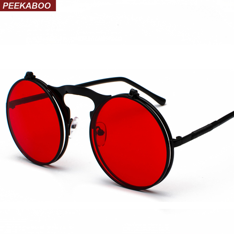 Peekaboo unisex retro steampunk sunglasses flip up green yellow red small round summer style unisex sun glasses men women ► Photo 1/6