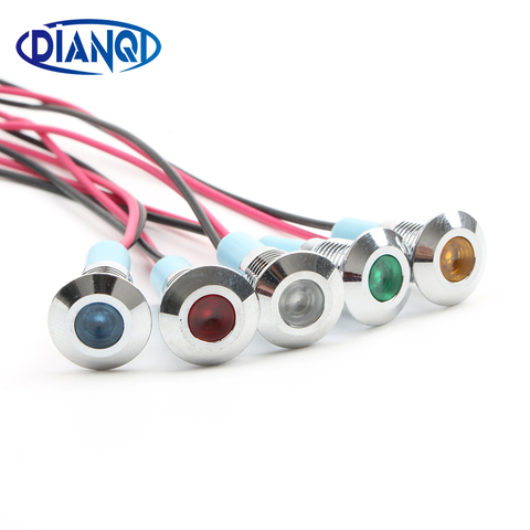 LED Metal Indicator light 8mm waterproof Signal lamp dot LIGHT with wire red yellow blue green white 8ZSD.X ► Photo 1/6