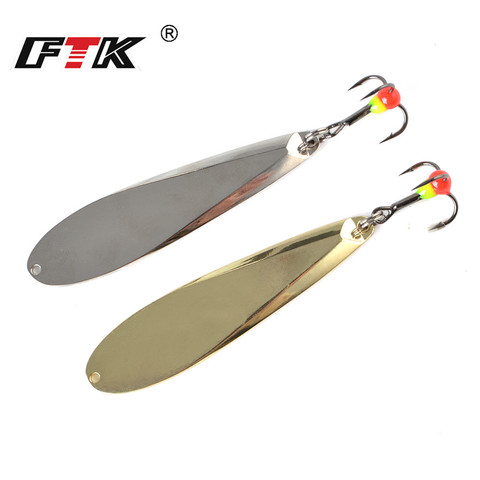 FTK 1pc Winter Ice Fishing Lure 73mm/12g Gold Silver Spoon Spinner Hard Baits Bass Lure With Treble Hook For Trout Pike ► Photo 1/6