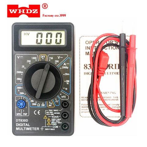 WHDZ DT-830D Mini Digital Multimeter with Buzzer Overload protection Safety Voltage Ampere Ohm Tester Probe DC AC LCD Black ► Photo 1/6